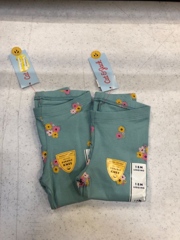 Photo 2 of 2 PK-- Toddler Girls' Floral Leggings - Cat & Jack™ Ocean Green-- SIZE 18M