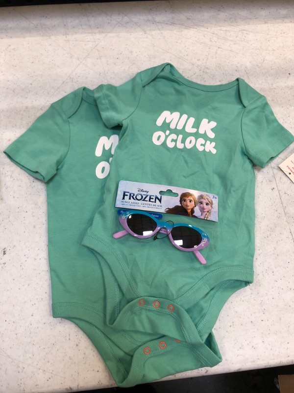 Photo 3 of 2 PK--Baby Boys' Milk Short Sleeve Bodysuit - Cat & Jack™ Light-- SIZE 6-9M AND 12M--Toddler Girls' Frozen Sunglasses - Blue/Purple
