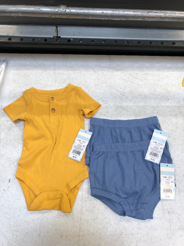 Photo 3 of 2 PK Baby Ribbed Shorts - Cat & Jack™- SIZE 3-6M AND 6-9M--Baby Boys' Rib Henley Bodysuit - Cat & Jack™ Mustard Yellow- SIZE 0-3M

