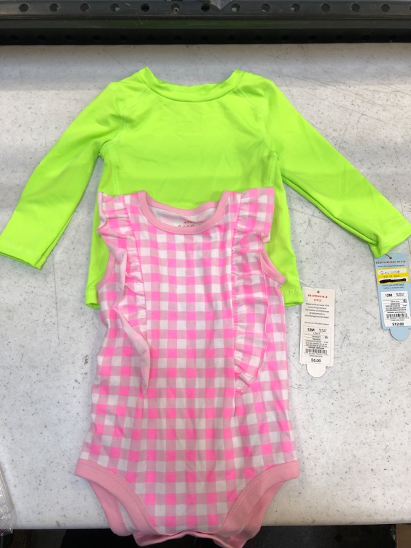 Photo 3 of Baby Girls' Gingham Ruffle Bodysuit - Cat & Jack™ Neon--Toddler Boys' Solid Long Sleeve Rash Guard - Cat & Jack™-- SIZE 12M

