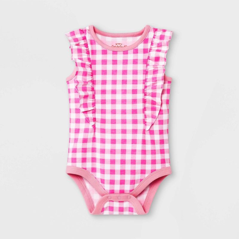 Photo 1 of Baby Girls' Gingham Ruffle Bodysuit - Cat & Jack™ Neon--Toddler Boys' Solid Long Sleeve Rash Guard - Cat & Jack™-- SIZE 12M

