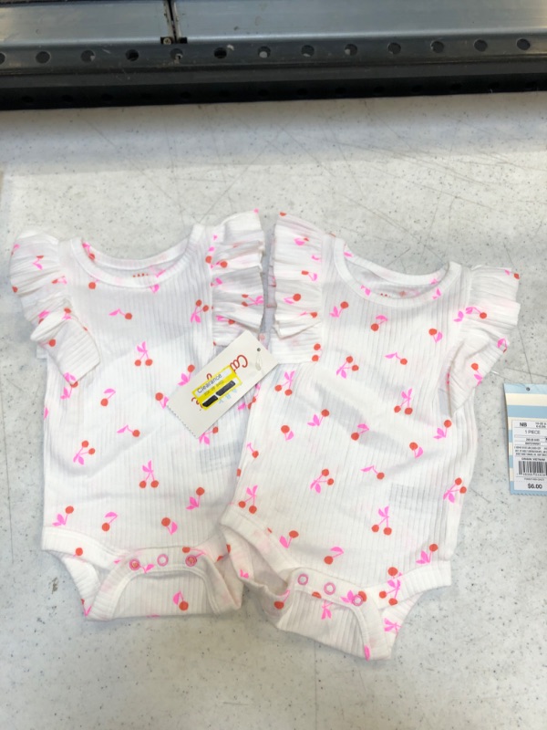 Photo 2 of 2 PK Baby Girls' Cherry Rib Ruffle Bodysuit - Cat & Jack™ White- SIZE NB
