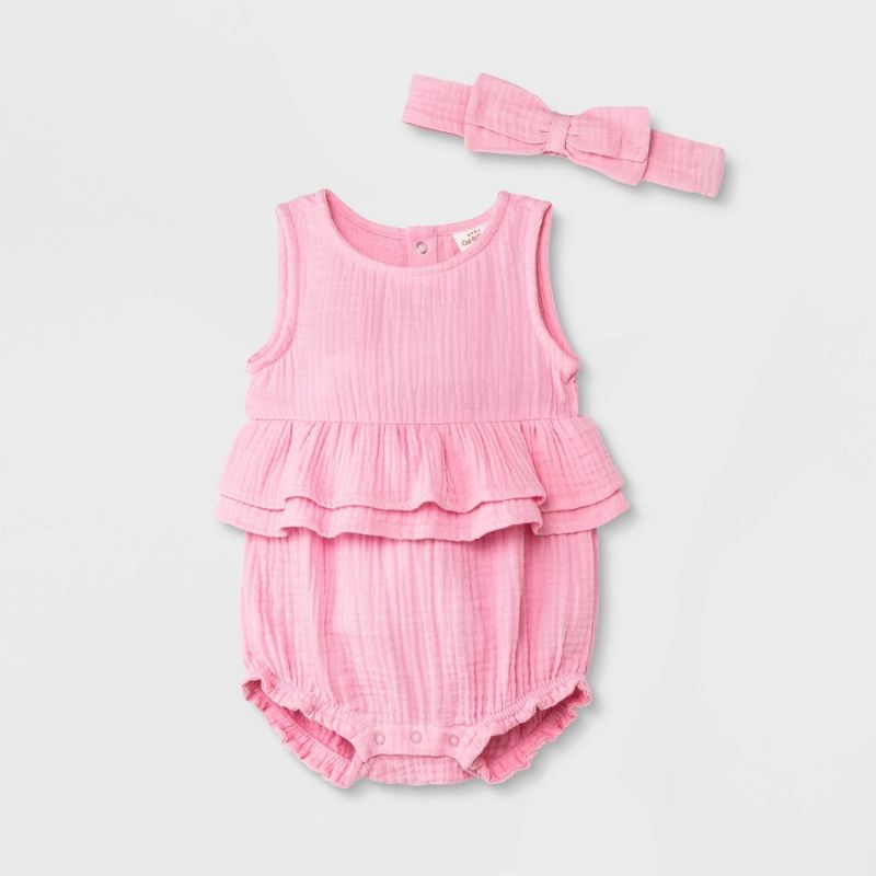 Photo 1 of Baby Girls' Gauze Romper with Headband - Cat & Jack™- SIZE 0-3M
