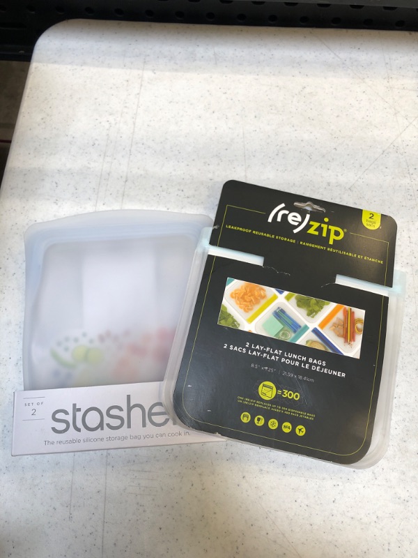 Photo 3 of (re)zip Leak-Proof Lay Flat Aqua Lunch Bag --Stasher Reusable Silicone Food Storage Sandwich & Snack Set - Clear/Aqua 
