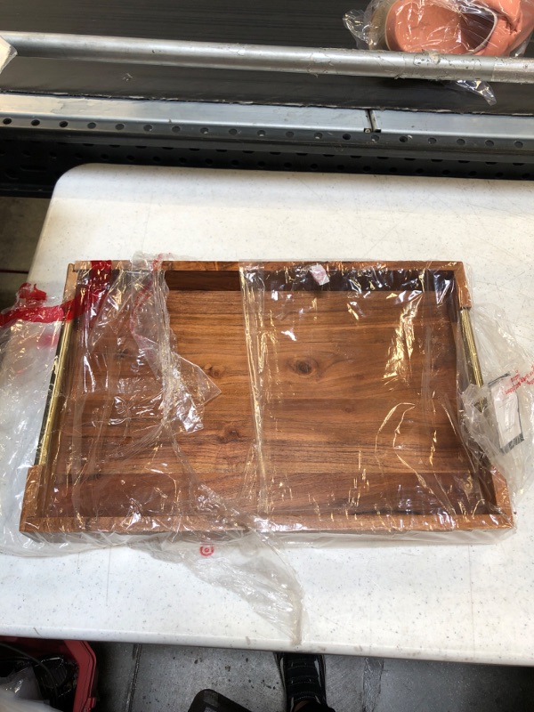 Photo 2 of 12" x 18" Wood Acacia Serving Tray with Brass Handles - Threshold™

