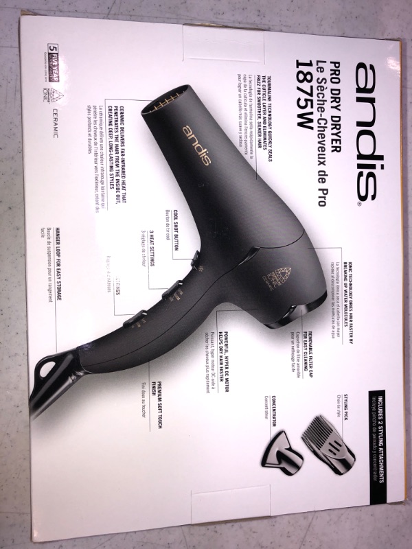 Photo 2 of Andis Pro Dry Soft Grip Tourmaline Ionic Ceramic 1875W Hair Dryer - Black