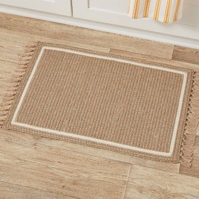 Photo 1 of 34" x 20" Border Braided Rug White - Threshold
