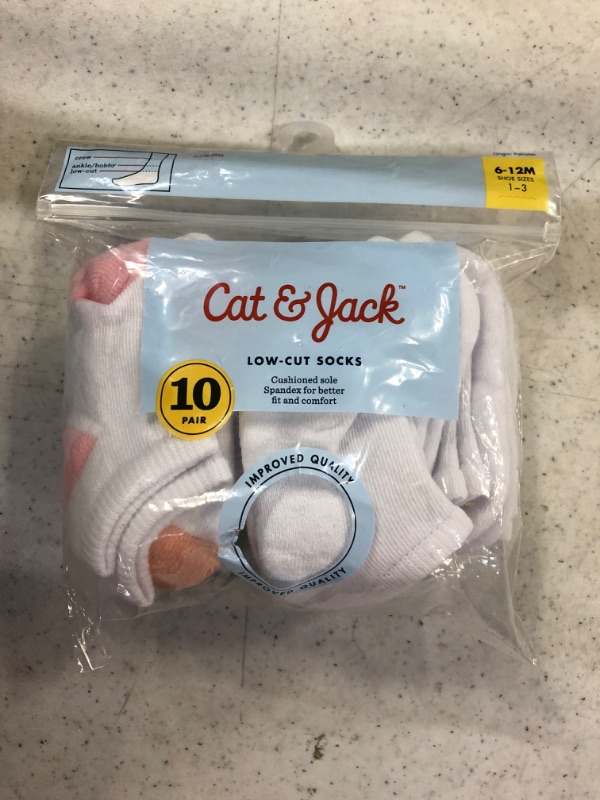 Photo 2 of Girls' 10pk Low Cut Athletic Socks - Cat & Jack™ sizes 6-12M

