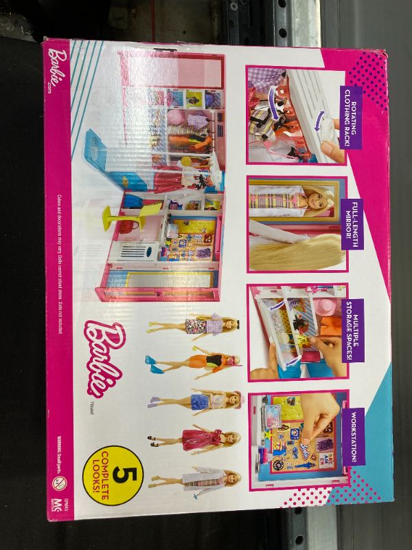 Photo 2 of Barbie Dream Closet Fashion Wardrobe Storage with Clothes and Accessories, Pink **-Brand New Factory Sealed-**