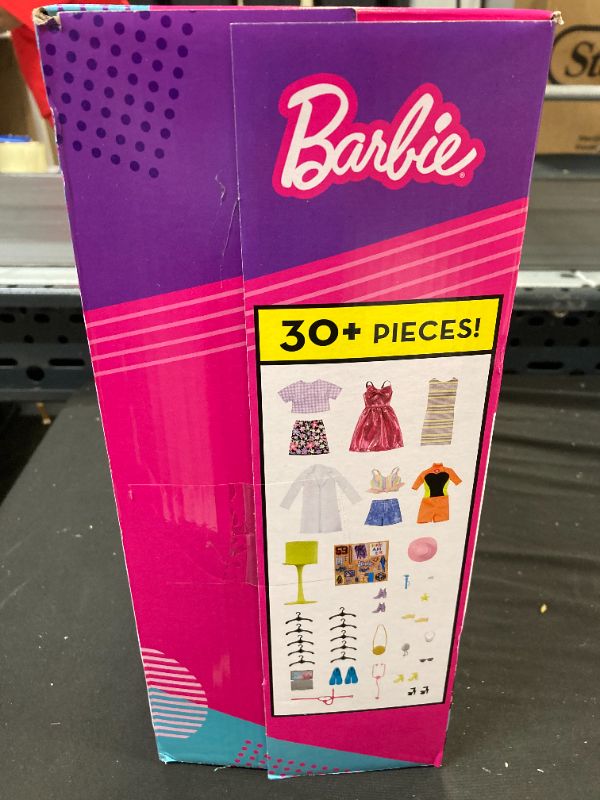 Photo 4 of Barbie Dream Closet Fashion Wardrobe Storage with Clothes and Accessories, Pink **-Brand New Factory Sealed-**