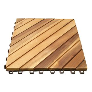 Photo 3 of 10pk Diagonal Slat Teak Finish Acacia Interlocking Deck Tile - Light Gold - Vifah