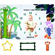 Photo 1 of Jungle Themed Baby Monthly Milestone Blanket for Boy and Girl Personalized Newborn Growth Tracking-Photography Background-Perfect Premium Extra Soft Fleece Swaddle – 60"x 40"
