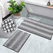 Photo 1 of Bathroom Rugs, Bath Mat Non Slip, 2 Piece Water Absorbent Bath Rugs Set for Bathroom Shaggy Chenille Bath Room Shower Rugs Mats Sets, Machine Washable (20" x 32" Plus 16" x 24", Grey)
