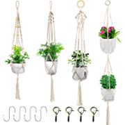 Photo 1 of 4 Pack Macrame Plant Hanger, Qhecomce Hanging Planter Basket for Indoor Plants with 8 Hooks, Handmade Cotton Rope Flower Pot Holder for Indoor Outdoor Boho Home Decor
