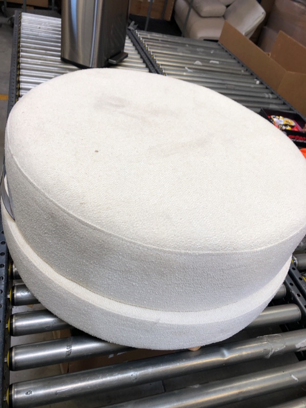 Photo 2 of  Wilmington Upholstered Round Ottoman Cream Boucle (FA) - Threshold designed - item is dirty 