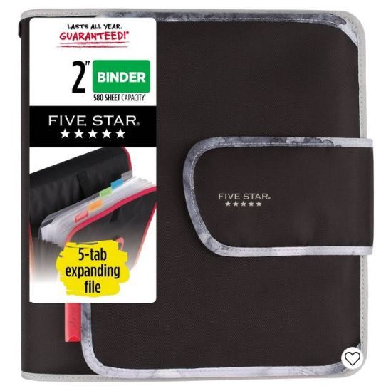 Photo 1 of 6----2" Quick Tab Sewn Zipper Binder Black/Gray - Five Star

