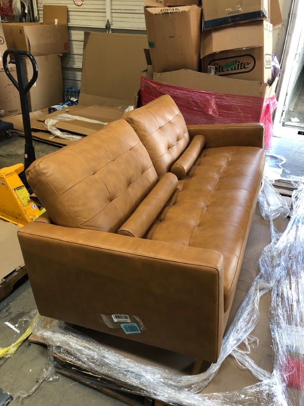 Photo 3 of Amazon Brand – Rivet Cove Mid-Century Modern Tufted Leather Apartment Sofa, 72"W, Caramel
