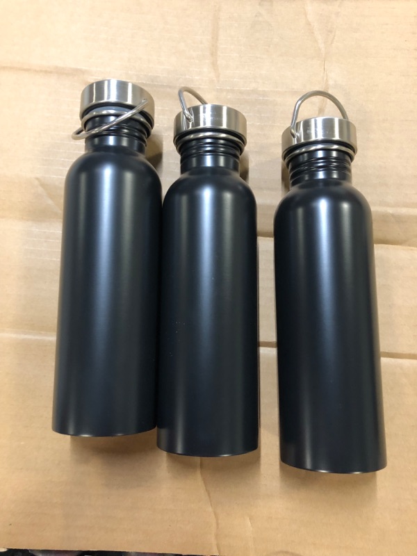 Photo 2 of 24oz Stainless Steel Single Wall Non-Vacuum Chug Water Bottle Black - Room Essen---3PACK