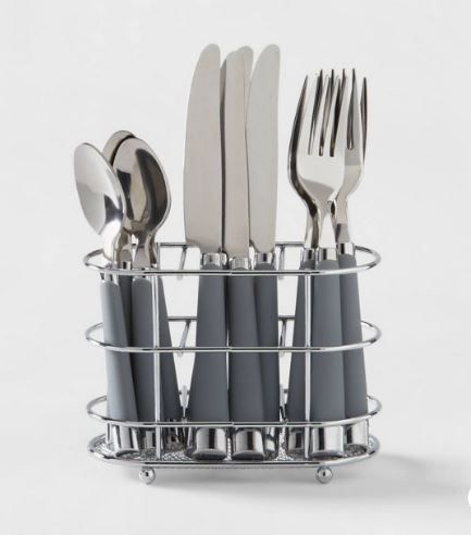 Photo 1 of 2---13pc Stainless Steel Everett Silverware Set With Caddy Gray - Room Essentials™
