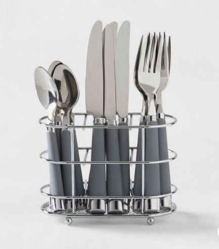 Photo 1 of 2---13pc Stainless Steel Everett Silverware Set With Caddy Gray - Room Essentials™

