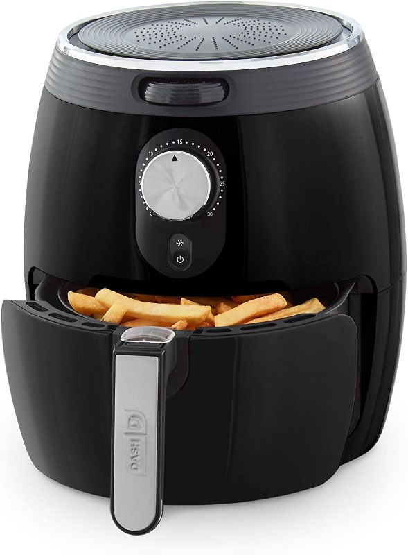 Photo 1 of Dash Deluxe Electric Air Fryer + Oven Cooker with Temperature Control, Non-stick Fry Basket, Recipe Guide + Auto Shut off Feature, 1200-Watt, 3 Quart - Black
