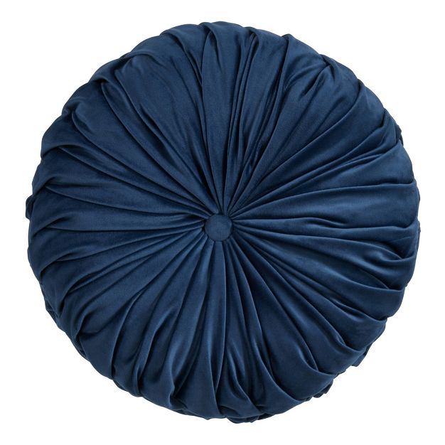 Photo 1 of 14" Round Velvet Pintucked Poly Filled Throw Pillow Navy - Saro Lifestyle