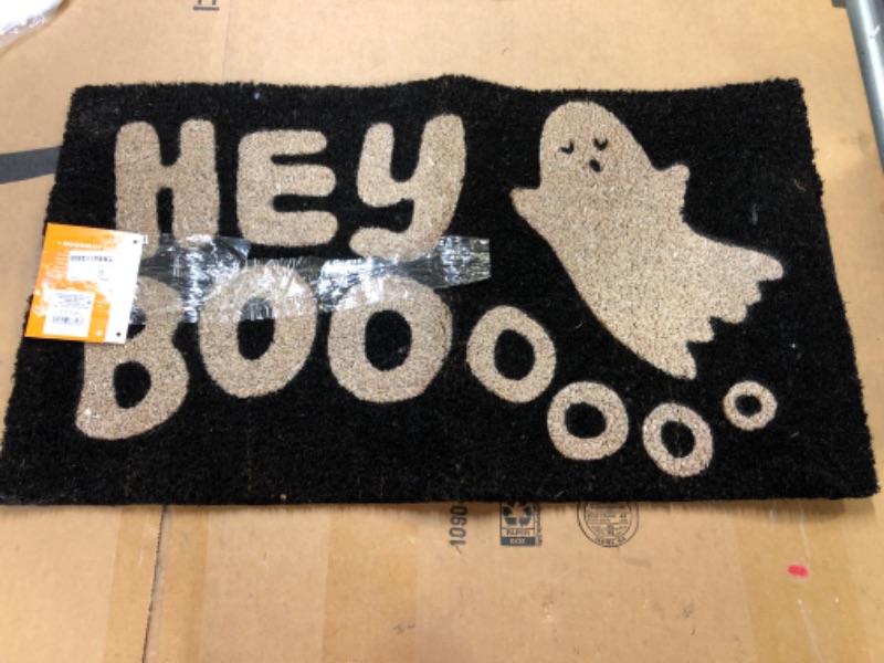 Photo 2 of 'Hey Boo' Ghost Coir Doormat Black - Hyde & EEK! Boutique™