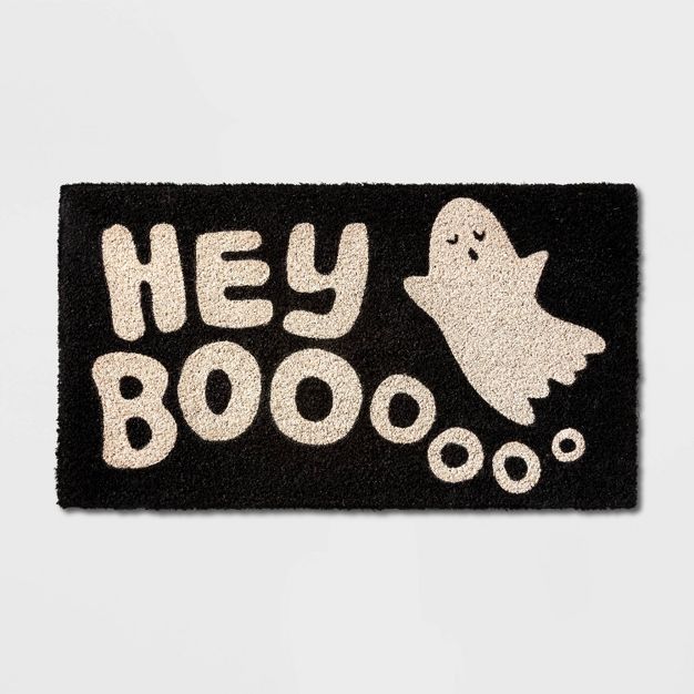 Photo 1 of 'Hey Boo' Ghost Coir Doormat Black - Hyde & EEK! Boutique™