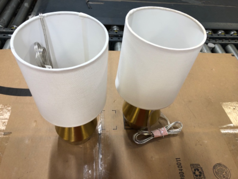 Photo 2 of 360 Lighting Modern Accent Table Lamps 14 3/4" High Set of 2 Brass Metal White Cylinder Shade for Bedroom House Bedside Nightstand----- UNABLE TO TEST