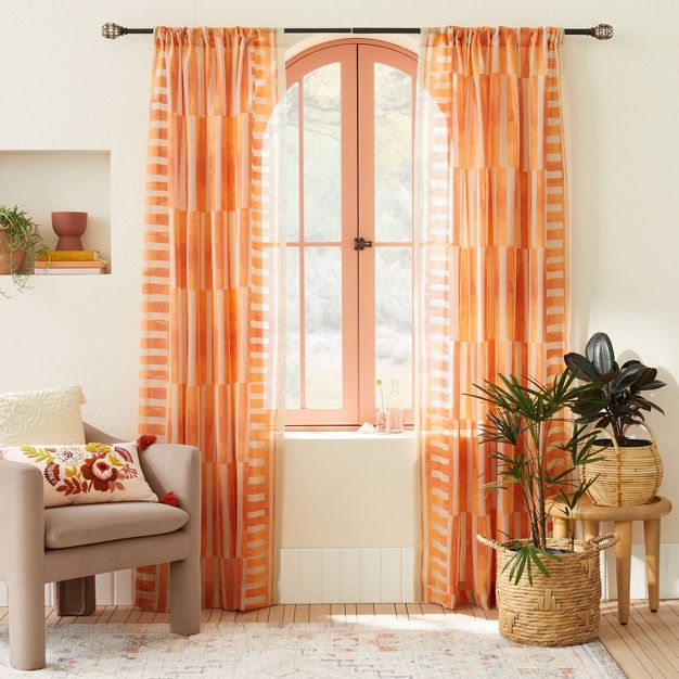 Photo 1 of 1pc Sheer Ophelia Printed Burnout Window Curtain Panel Orange - Opalhouse™ designed with Jungalow™---- 54"X84"