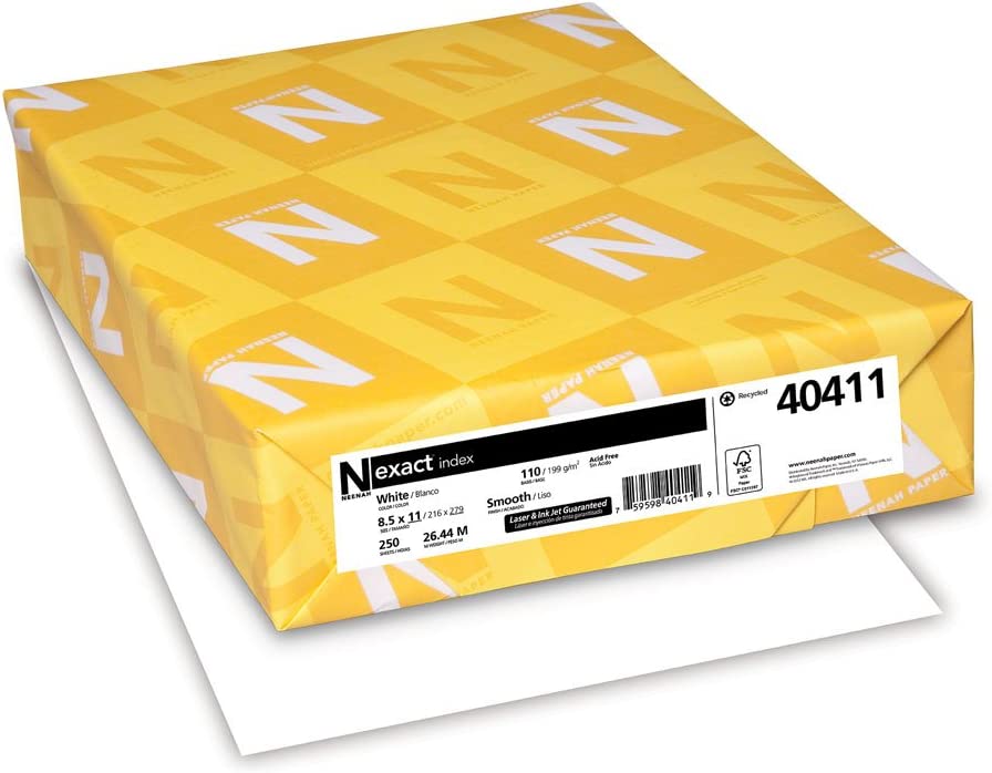 Photo 1 of Neenah Paper Exact Index, 110-Pounds, 8.5 x 11 Inches, 250 Sheets, White, 94 Brightness (WAU40411)
