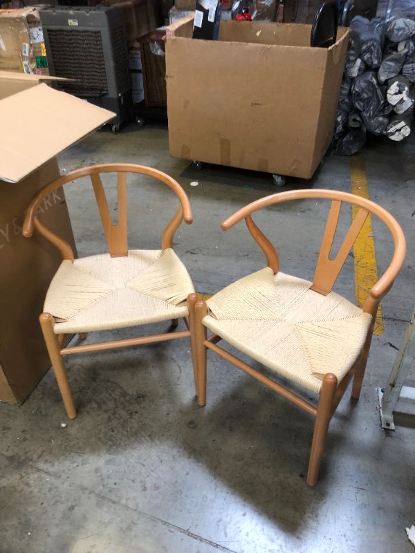 Photo 3 of Poly and Bark Weave Modern Wooden Mid-Century Dining Chair, Hemp Seat, Natural (Set of 2)
