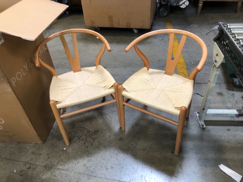 Photo 2 of Poly and Bark Weave Modern Wooden Mid-Century Dining Chair, Hemp Seat, Natural (Set of 2)
