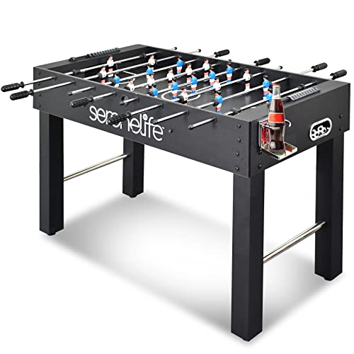 Photo 1 of 48in Competition Sized Foosball Table, Soccer for Home, Arcade Game Room, 2 Balls, 2 Cup Holders 2x4ft for Man Cave or Basement - Standing or Tabletop, Black, Box Packaging Damaged, Minor Use

