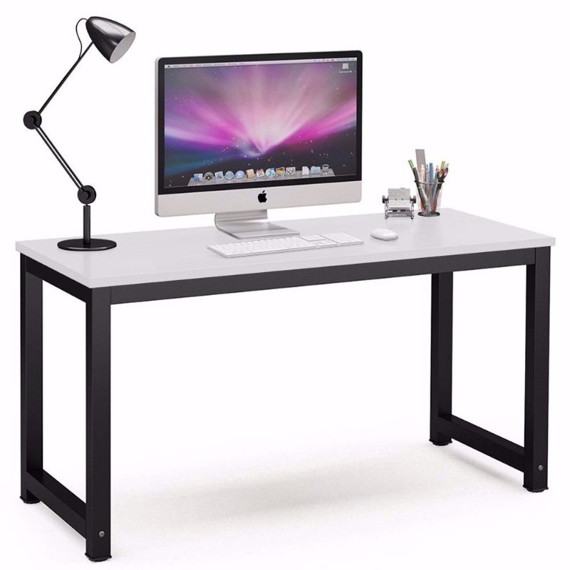 Photo 1 of Tribesigns Computer Desk, 55 inch Large Office Desk Computer Table Study Writing Desk for Home Office, White + Black Leg
