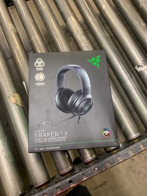 Photo 3 of Razer Kraken V3 X Gaming Headset: 7.1 Surround Sound - Triforce 40mm Drivers - HyperClear Bendable Cardioid Mic - Chroma RGB Lighting - for PC - Classic Black, Item is Sealed