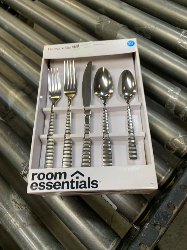 Photo 2 of 20pc Stainless Steel Striped Silverware Set - Room Essentials