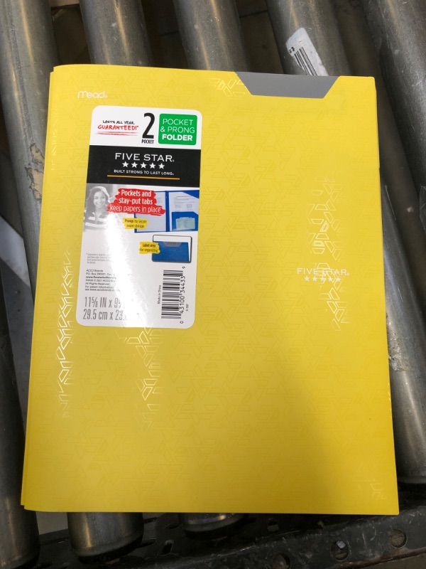 Photo 2 of Box of 24 count, Five Star 2 Pocket Plastic Folder with Prongs Yellow