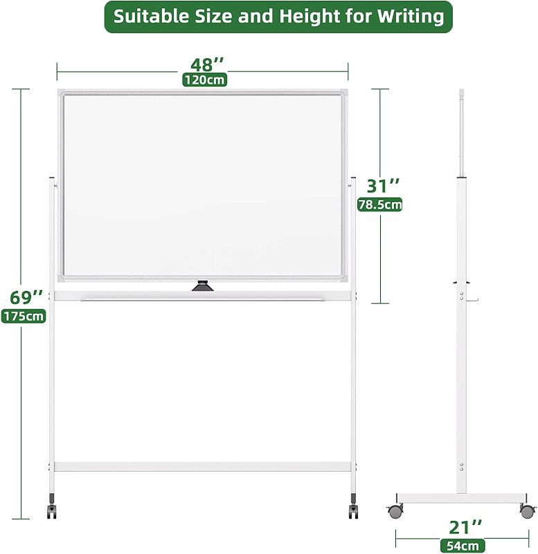 Photo 1 of Mobile Whiteboard 48 x 32 Inch Large Rolling White Board, Dry Erase Board Double-Sided Magnetic Whiteboard, Standing Easel Board on Wheels for Home Office School
