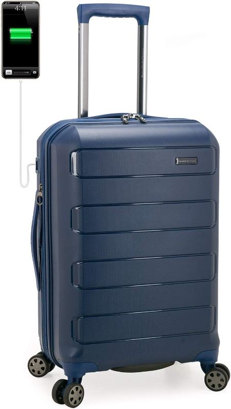 Photo 1 of Traveler's Choice Pagosa Indestructible Hardshell Expandable Spinner Luggage, Navy, Carry-on 22-Inch
