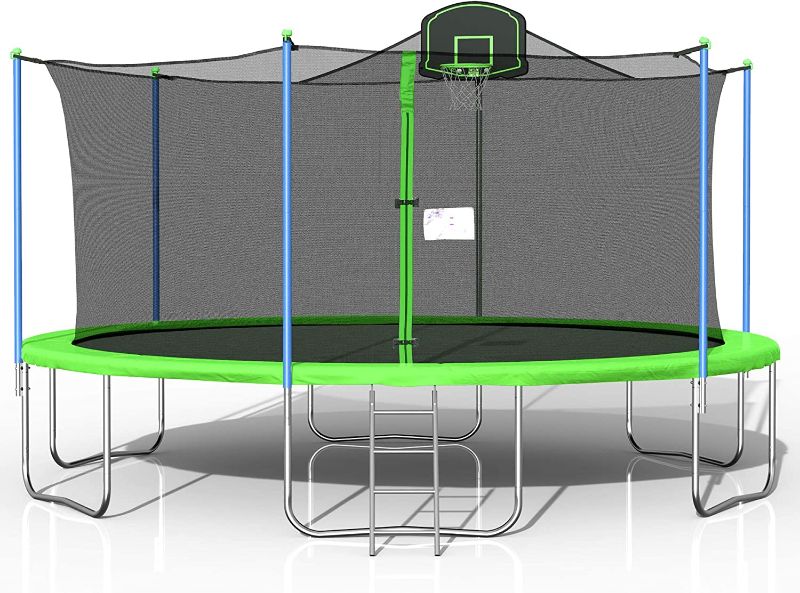 Photo 1 of 1000 LBS 16FT Trampoline with Safety Enclosure Net, Fitness Trampoline,Basketball Hoop, Spring Pad, Ladder, Combo Bounce Jump Trampoline, Outdoor Trampoline for Kids, Adults Blue
