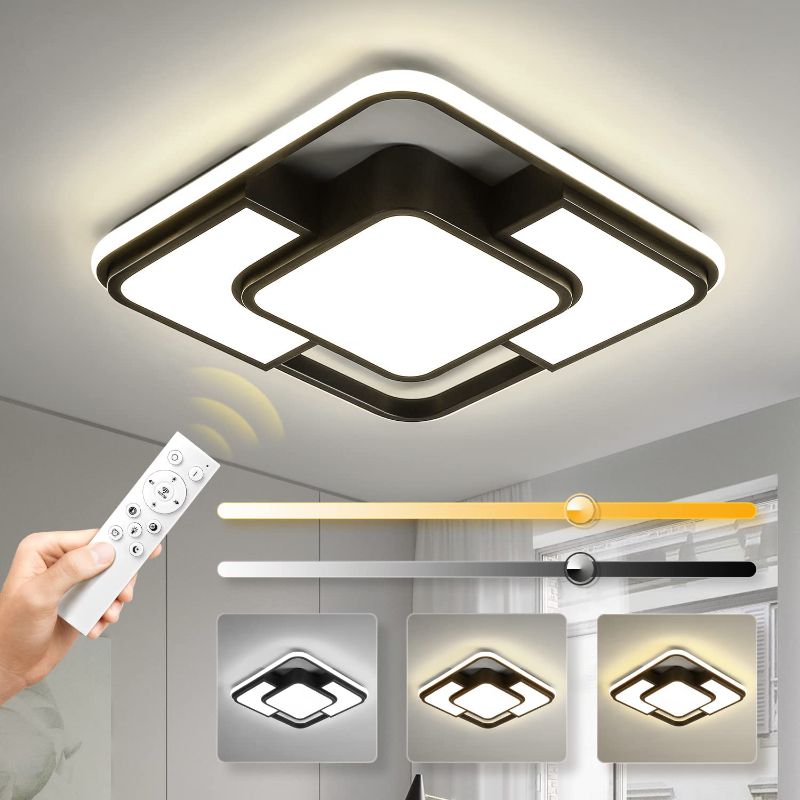 Photo 1 of 62W Dimmable LED Flush Mount Ceiling Light Fixture with Remote Control, 3000K-6500K 3-Color Chandelier Modern Lamp Black, 15.74inch Close to Ceiling Dining Room Bedroom Square Kitchen Lights *** ITEM HAS LOOSE HARDWARE ***
