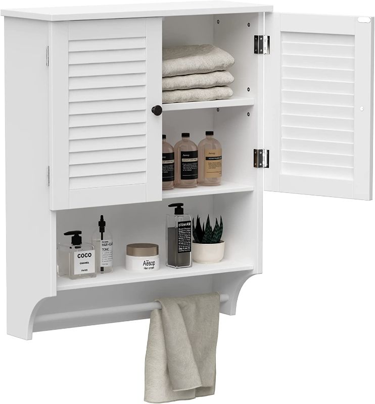 Photo 1 of ChooChoo Bathroom Medicine Cabinet 23.6" L x8.9 W x29.3 H Wall Bathroom Cabinet, Double Doors Bathroom Cabinet Wall Mounted with Adjustable Shelves and Towels Bar  *** ITEM HAS LOOSE HARDWARE AND SOME SCRATCHING ***
