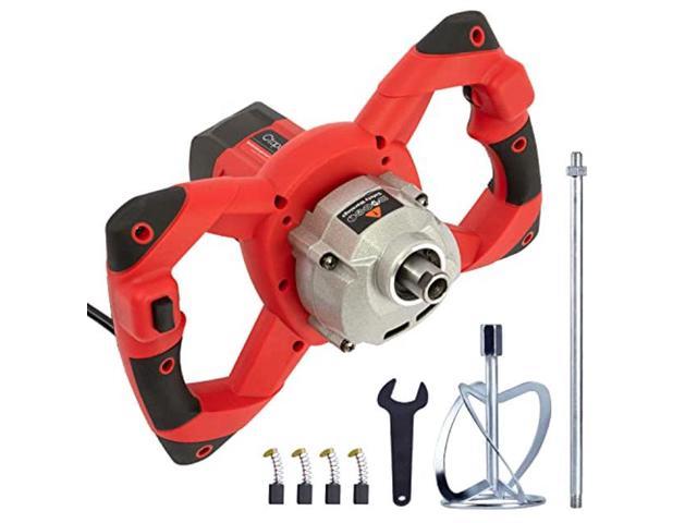 Photo 1 of 1600W Portable Electric Concrete Cement Plaster Grout Paint Thinset Mortar Paddle Mixer Pro Drill Mixer Stirring Tool Adjustable 6 Speed Handheld Standard 110V (1600W Red)
