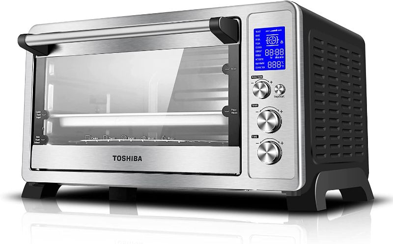 Photo 1 of TOSHIBA AC25CEW-SS Large 6-Slice Convection Toaster Oven Countertop, 10-In-One with Toast, Pizza and Rotisserie, 1500W, Stainless Steel, Includes 6 Accessories
