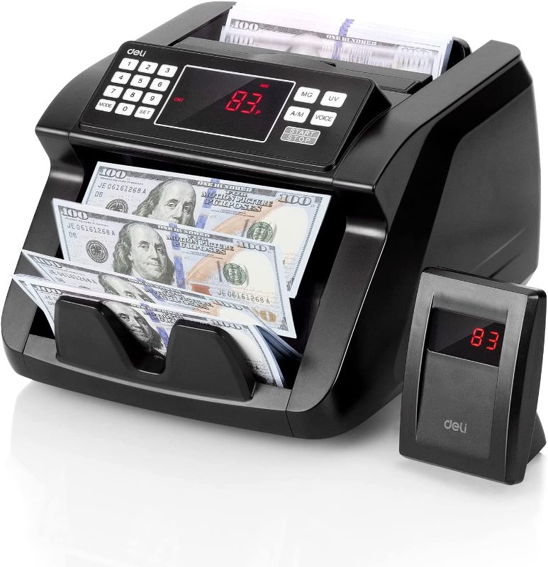 Photo 1 of Deli Money Counter, Bill Counting Machine with UV/MG/IR Counterfeit Detection, Bill Counter with LED Display, 1,000 Notes Per Minute, Doesn't Count Value of Bills
