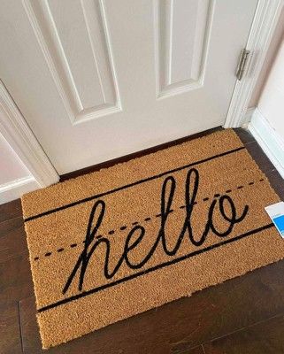 Photo 1 of 1'6"x2'6" Hello Cursive Coir Doormat - Room Essentials™

