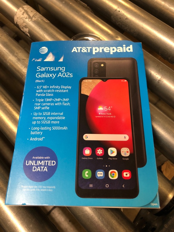 Photo 2 of AT&T Samsung Galaxy A02s, 32GB, Black - 4G 6.5" Android Prepaid Smartphone - Carrier Locked to AT&T
sealed 