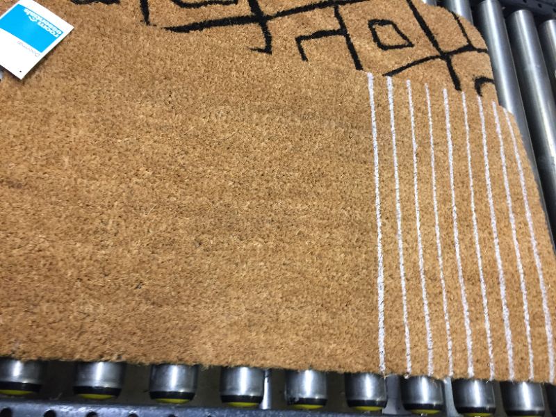 Photo 1 of 12 x 22 Outdoor Stripe Door Mat Neutral/White - Room Essentials