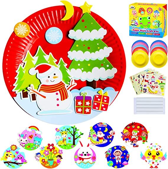 Photo 1 of ZMLM Arts Crafts Gift Christmas: Paper Plate Art Kit for Girl Boy Art Supply Project Toddler Creative Fun Children Preschool Party Favor Bulk Activity Birthday Game Xmas Holiday Crafts Toys for Kids
